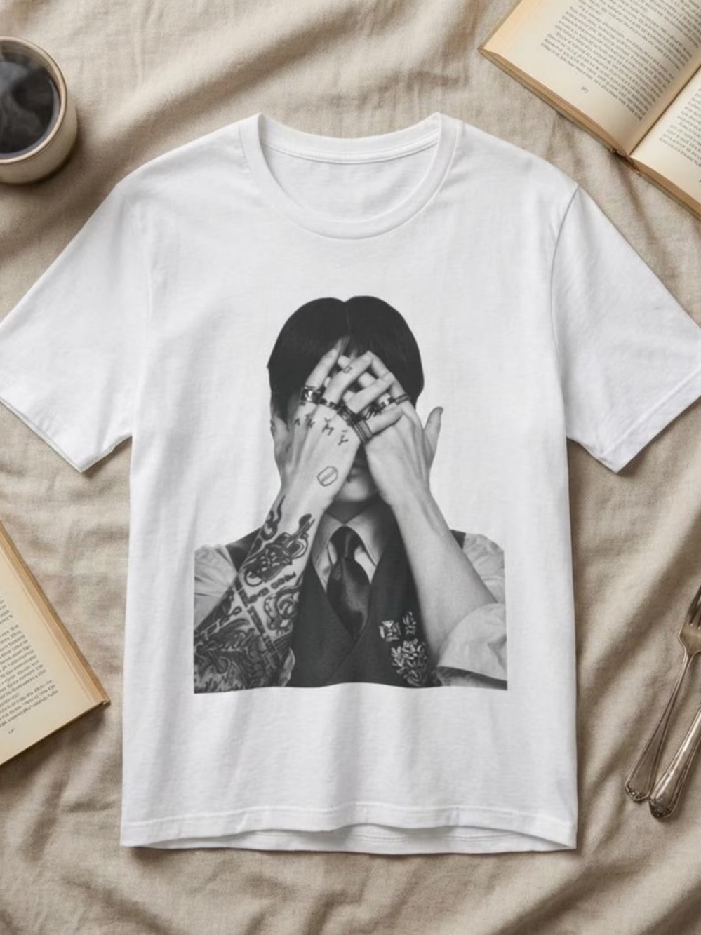White Graphic Men’s T-Shirt with Black Print